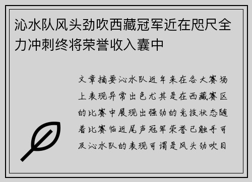 沁水队风头劲吹西藏冠军近在咫尺全力冲刺终将荣誉收入囊中